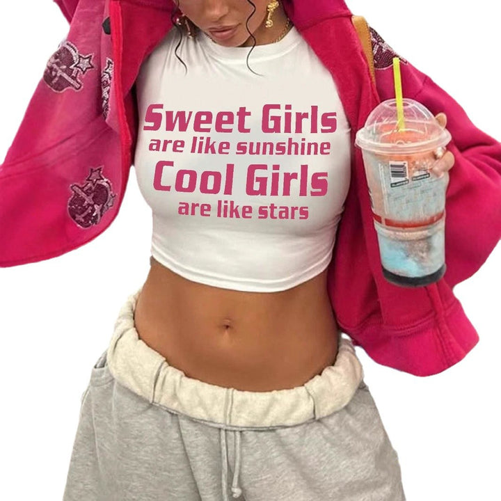 Dame Crop-Top med motiverende tekst og figursydd snitt Skjora