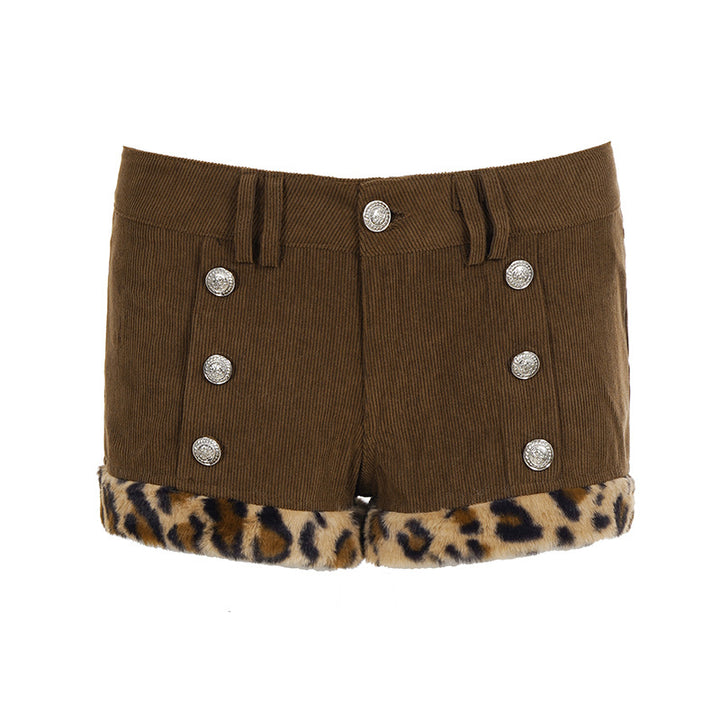 Dame stilige cordshorts med kragefringer og dekorative knapper Skjora