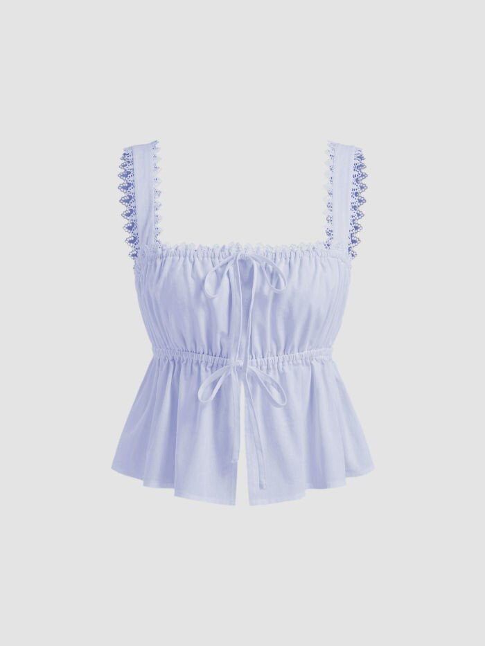 Dame luftig Crop-Top med justerbar snor og volangdetaljer Skjora