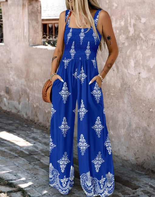 Dame jumpsuit med elastisk midjebånd og blomsterdekorasjoner Skjora