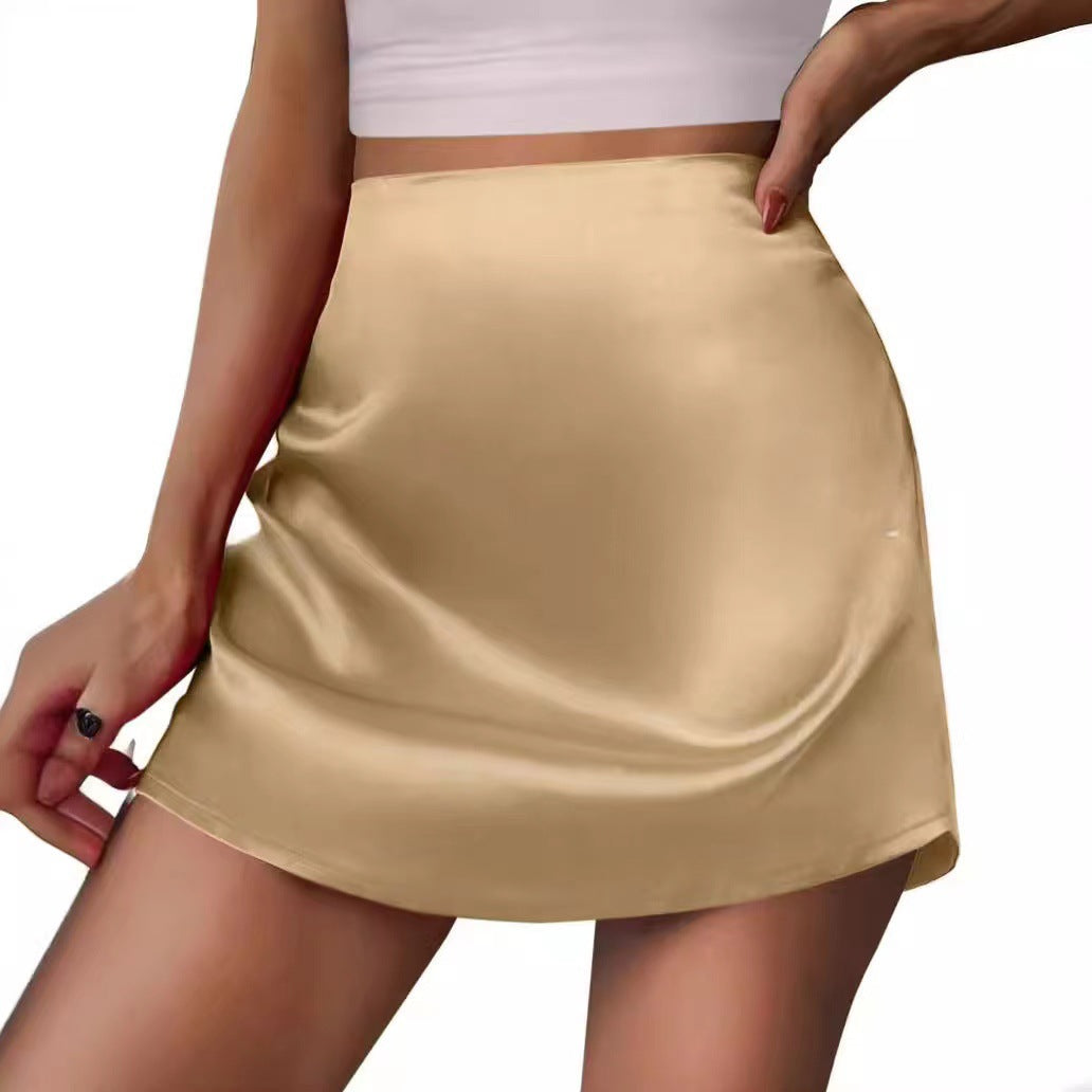 Dame Satin Minirock med asymmetrisk kant og flytende utseende Skjora