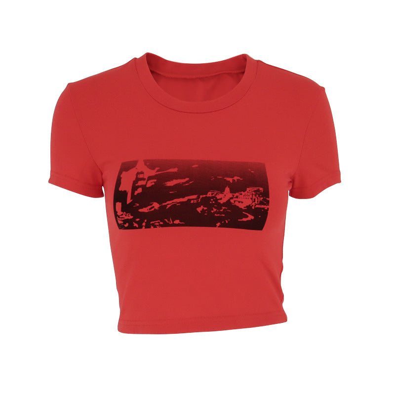 Dame moteriktig cropped T-skjorte med grafisk print Skjora