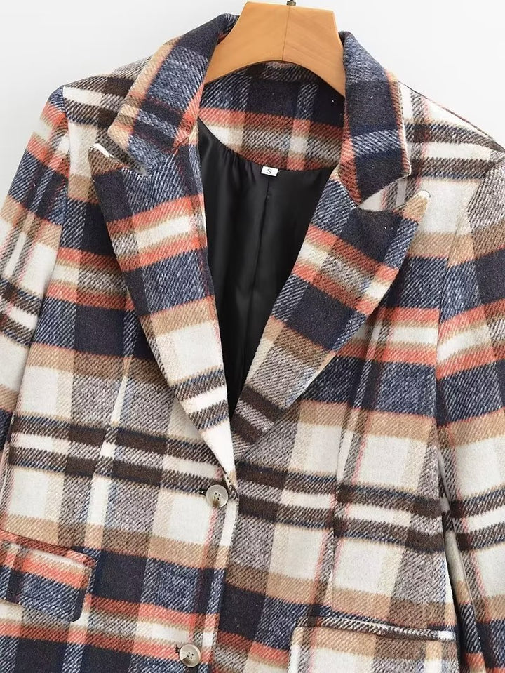 Dame rutete blazerdress med elegante lommer Skjora