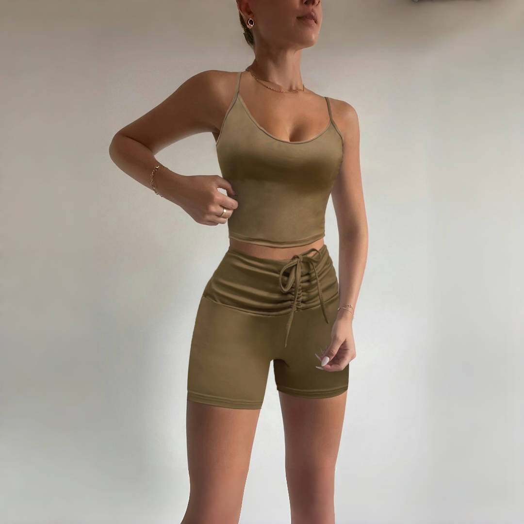 Dame Sporty topp- og shorts-sett med justerbar liv og elastisk materiale Skjora