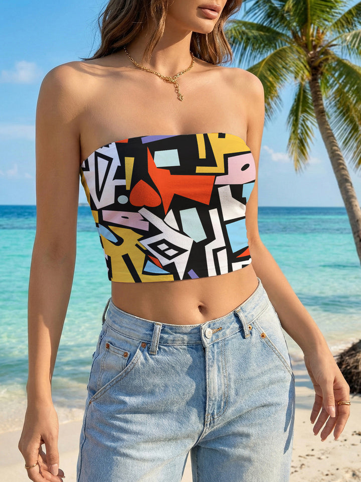 Dame Bandeau-top med kreativ marmor-design Skjora