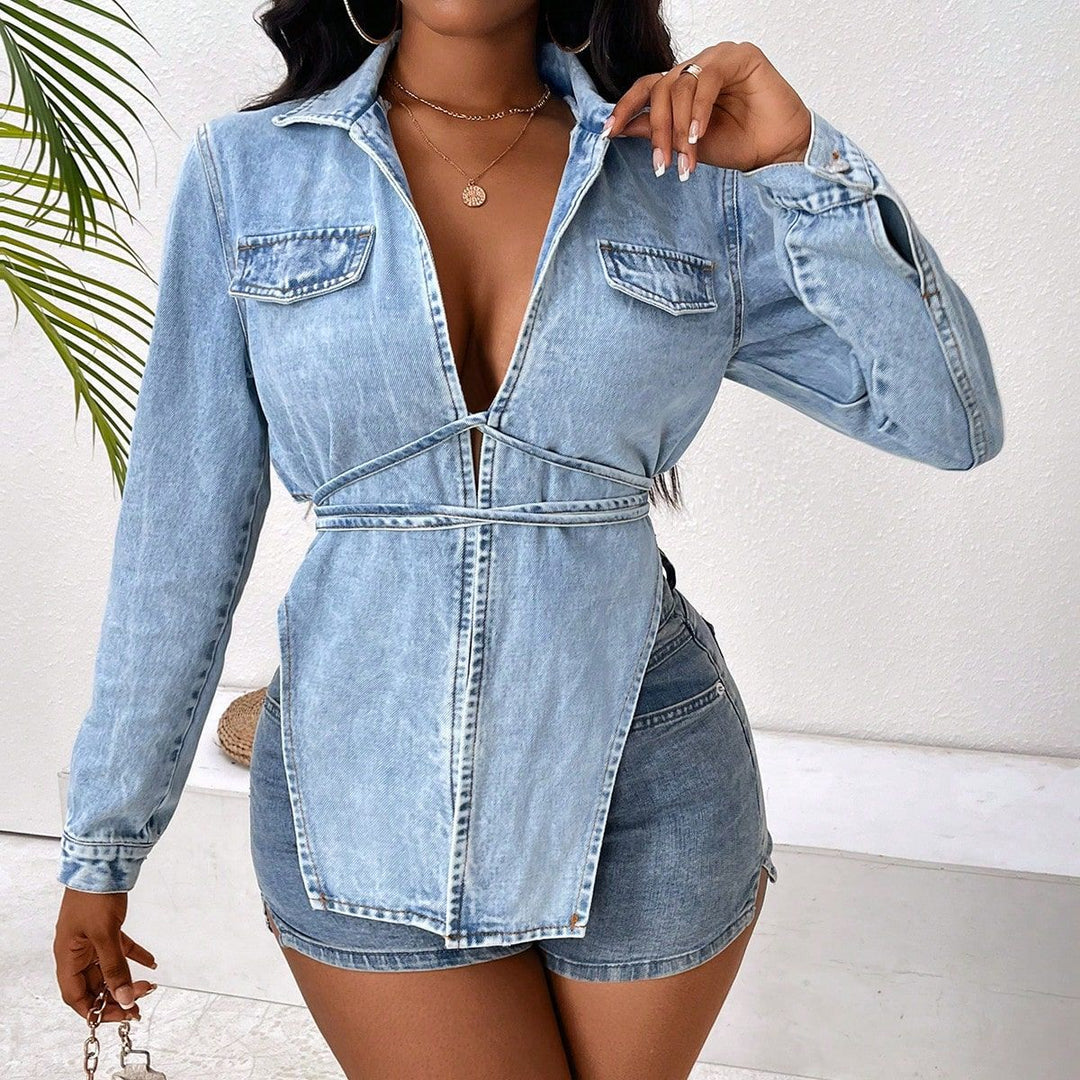 Dames Jeansjakke i moderne oversized stil med forkortet snitt og praktiske lommer Skjora