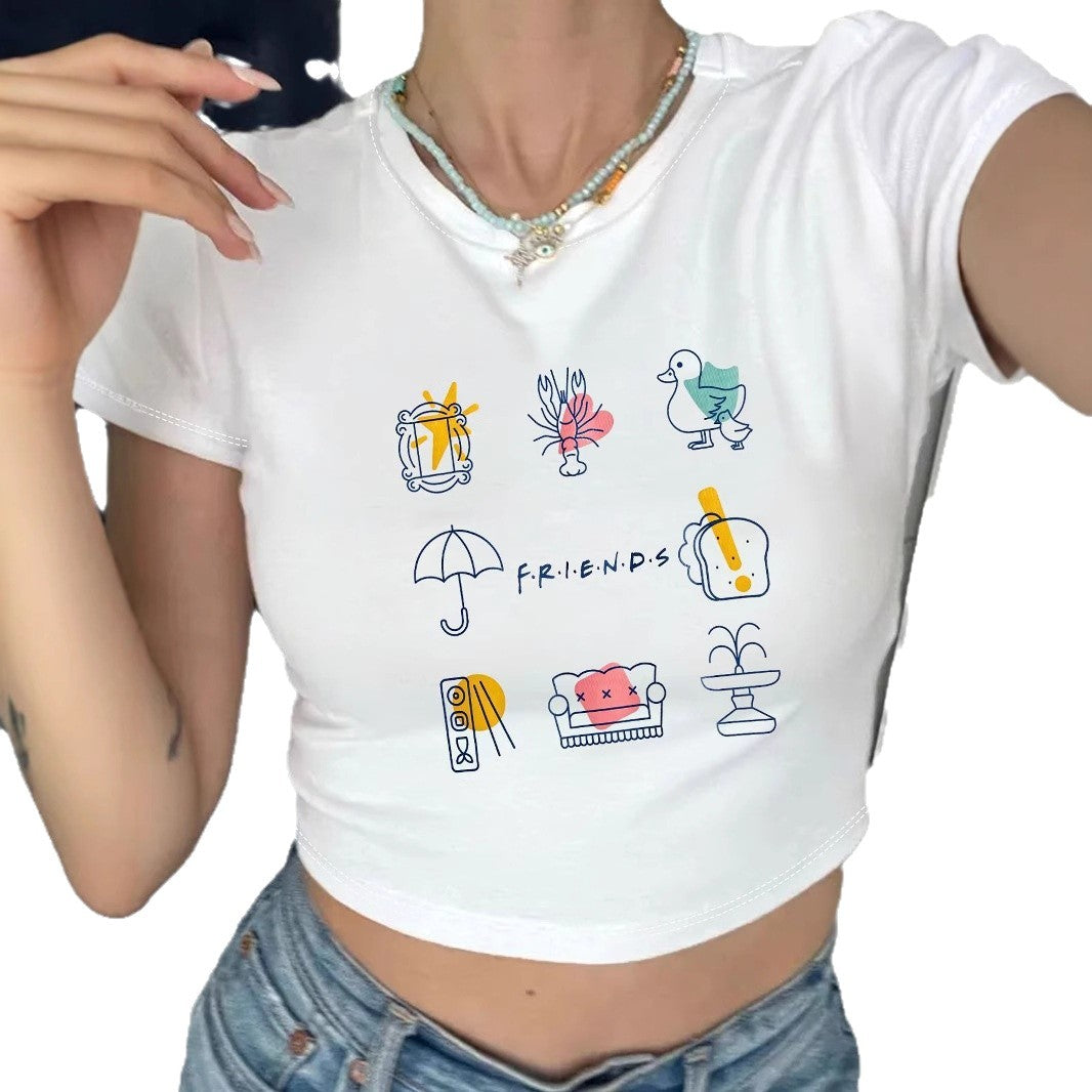 Dame Crop-T-skjorte med kreativ fritidsdesign Skjora