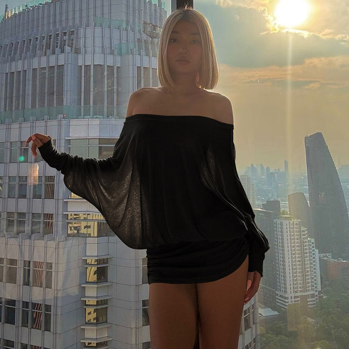 Dame off-shoulder minikjole med avslappet snitt og mykt materiale Skjora