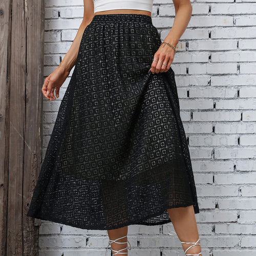 Dame maxi skjørt med elegant geometrisk design og elastisk midjebånd Skjora