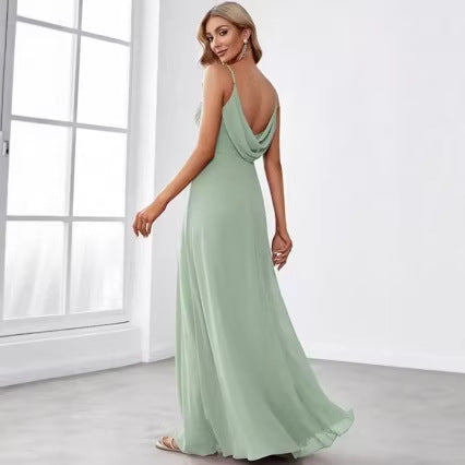 Kvinners Chiffon Maxi Kjole med Elegant V-Hals og Rynket Topp