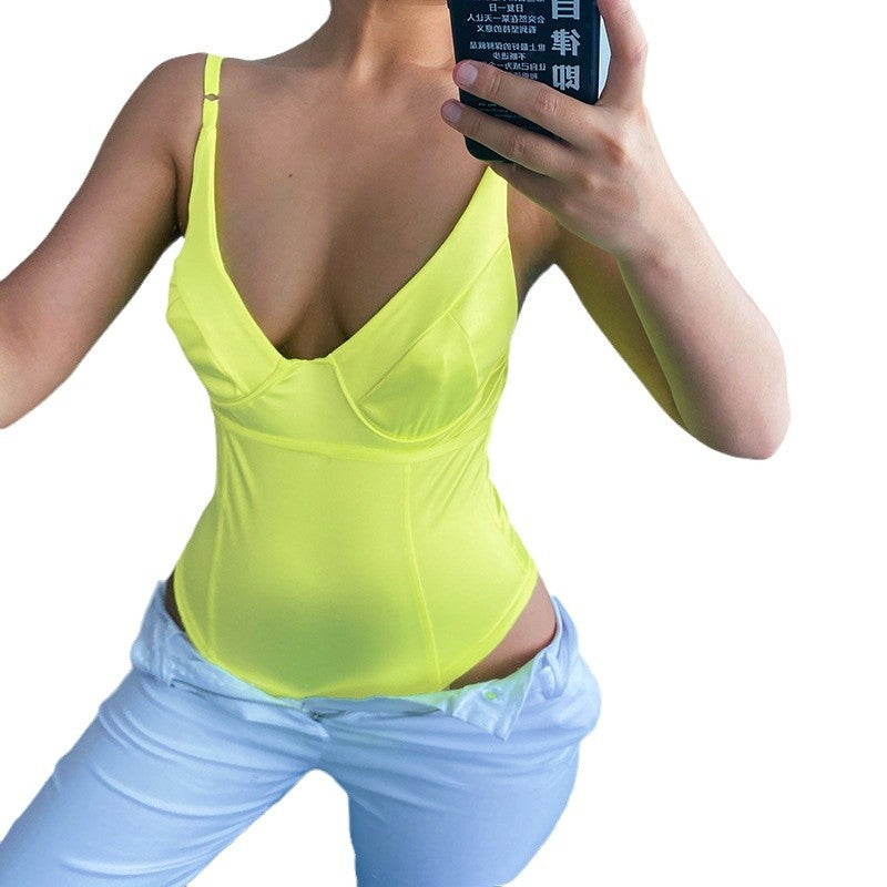Dame Satin-Bustier-Top med dyp V-hals og elegant passform Skjora
