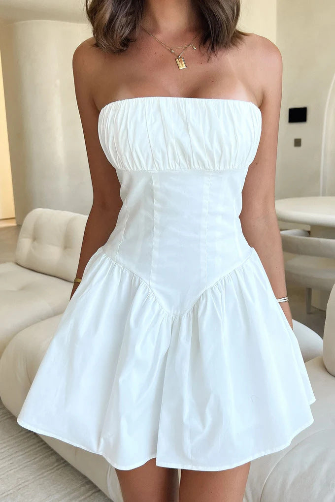 Damen Cocktailkleid mit Bandeau-Ausschnitt und fließendem Rock Skjora