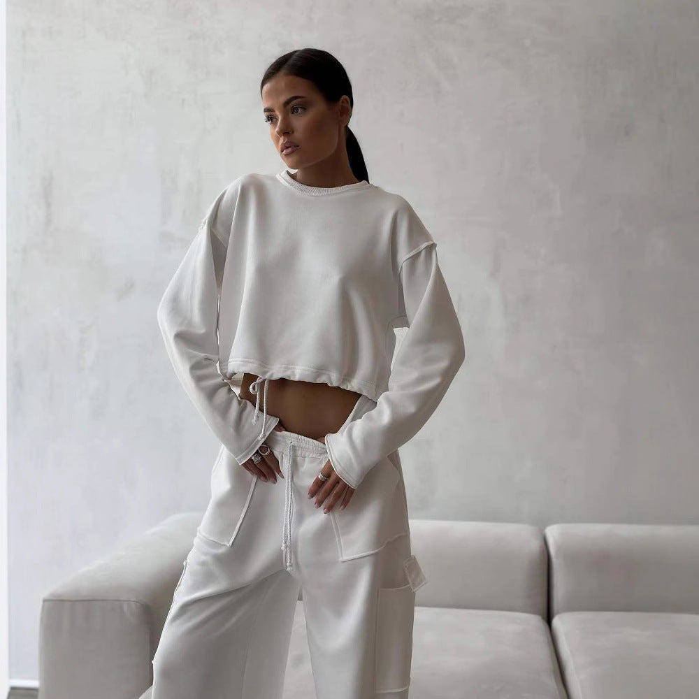 Kvinnelig tilfeldig cropped sweatshirt med elastisk linning Skjora