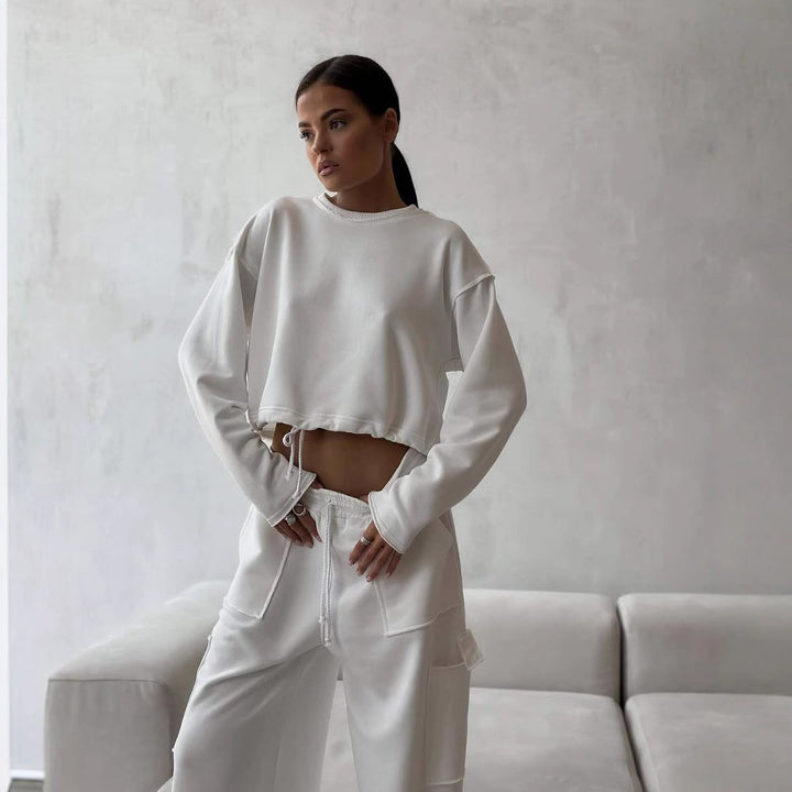 Kvinnelig tilfeldig cropped sweatshirt med elastisk linning Skjora