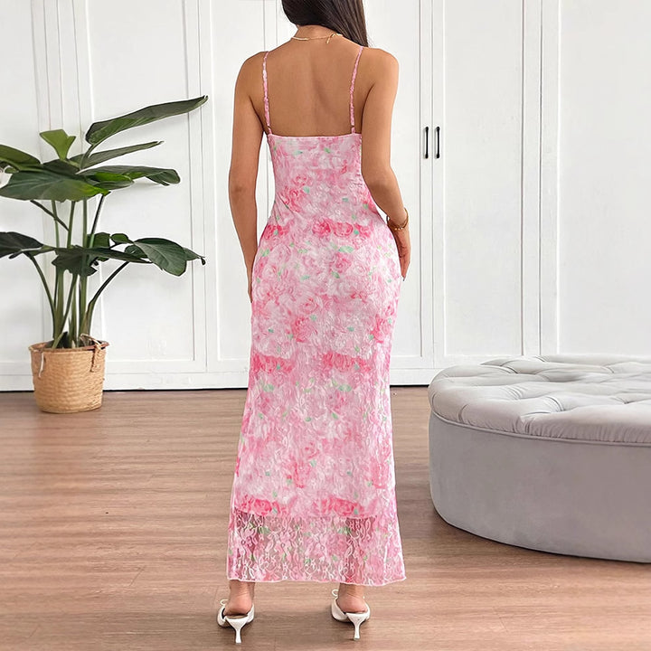 Damer elegant Maxikjole med blomsterdesign og sideløsning Skjora