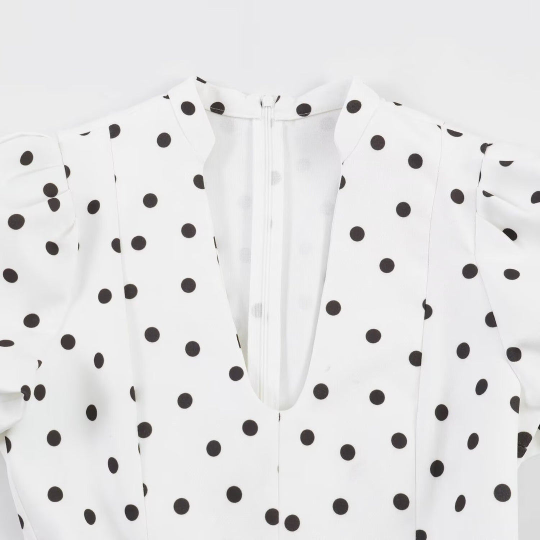 Women's V-neck Mini Dress with Voluminous Puffed Sleeves Skjora