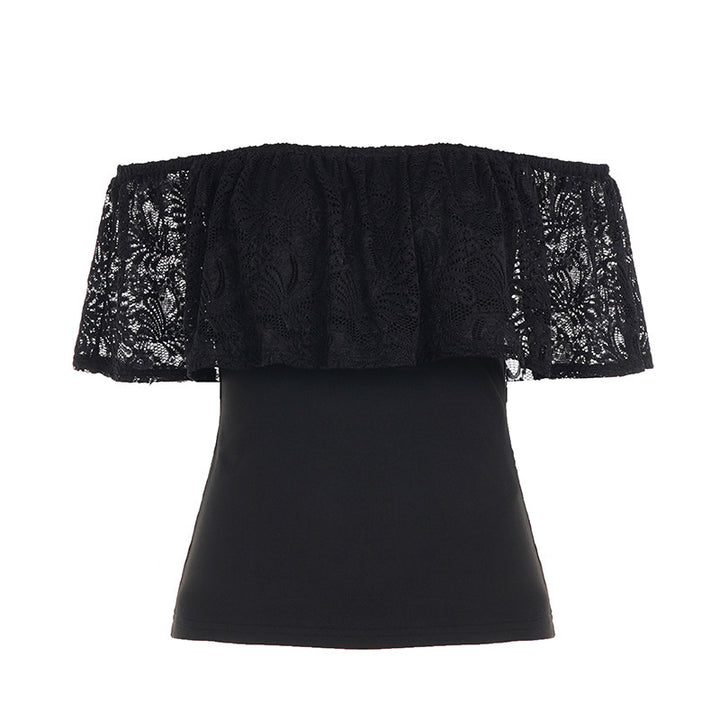Dame Off-Shoulder Overdel med volangdetaljer og elegante spissaksenter Skjora