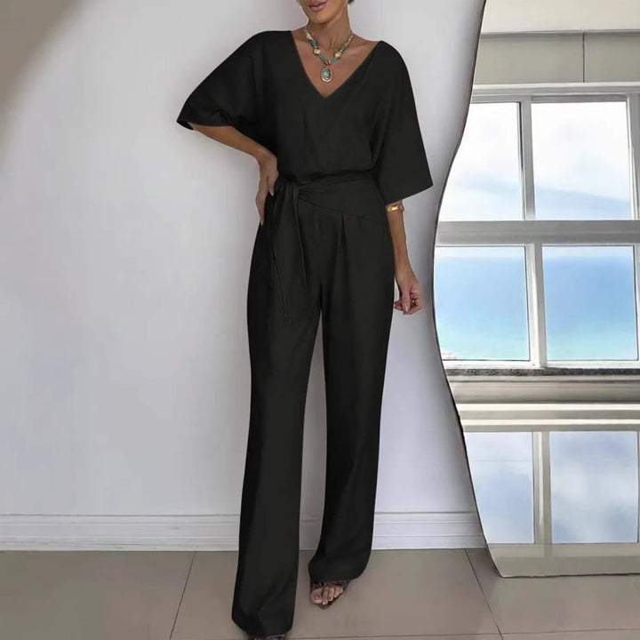 Dame Elegant Jumpsuit med skreddersydd snitt og omslag belte Skjora