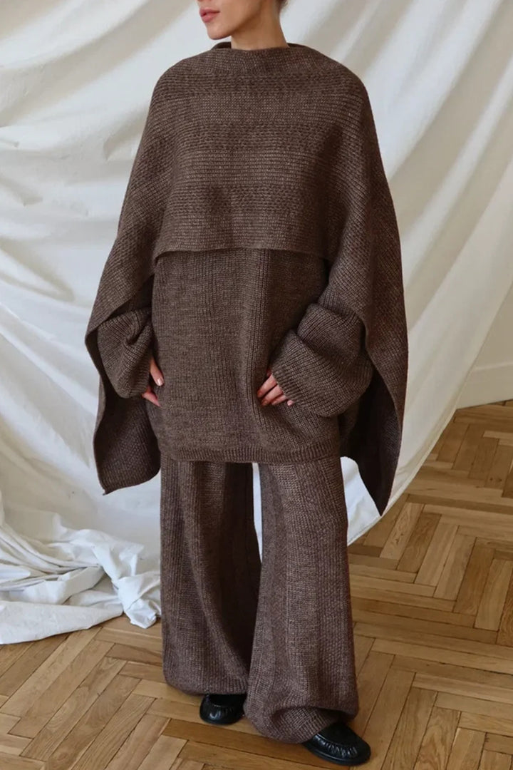 Kvinnelig stilige ribbestrikket loungewear-sett med løs passform topp og bredskårne bukser Skjora