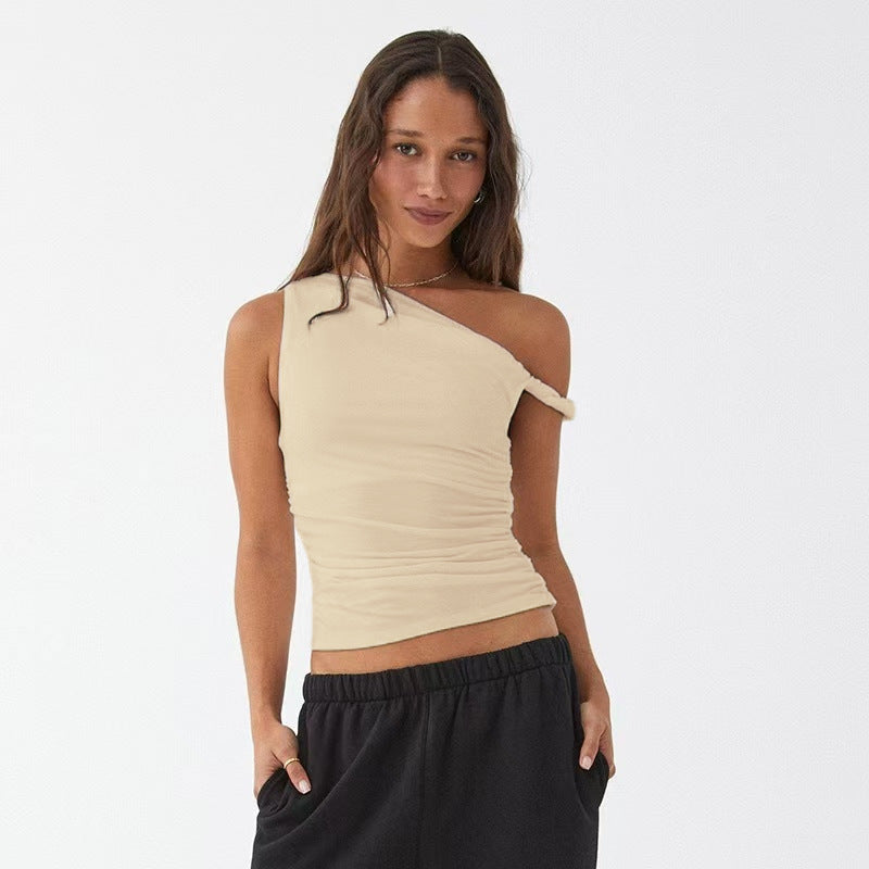 Dame En-sidig Rynkedes Top med elastisk Design Skjora