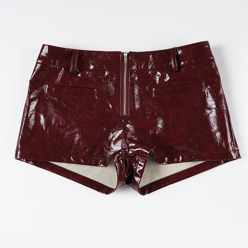 Dame Kunstlær-Shorts med dekorative knappe-detaljer Skjora