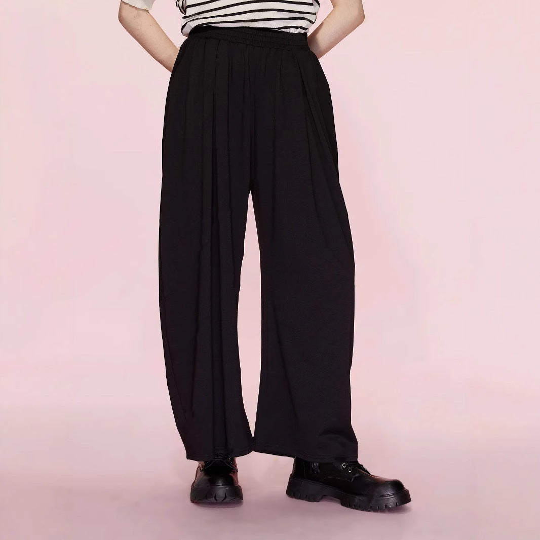 Dame brede Palazzo bukser med elastisk midjebånd og folder Skjora