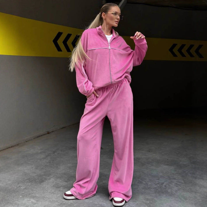 Dame sporty fløyels loungewear-dress med løs passform og elastisk linning Skjora
