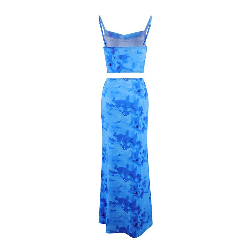 Dame Elegant cropped topp og svingende maxi-bukse sett Skjora