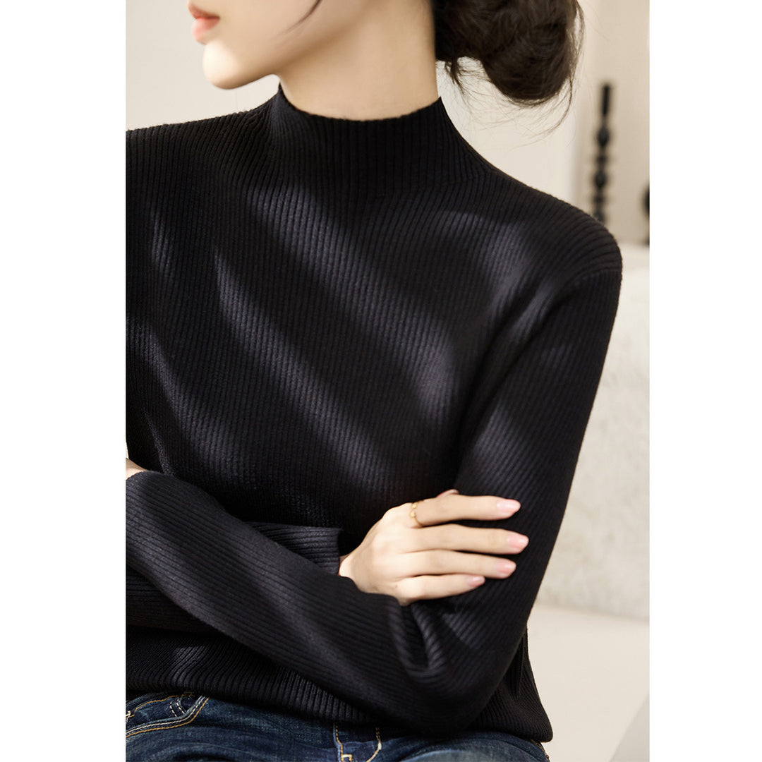 Kvinne elegant polo genser med strukturert ribbestrikket design og kontrasterende ermer Skjora