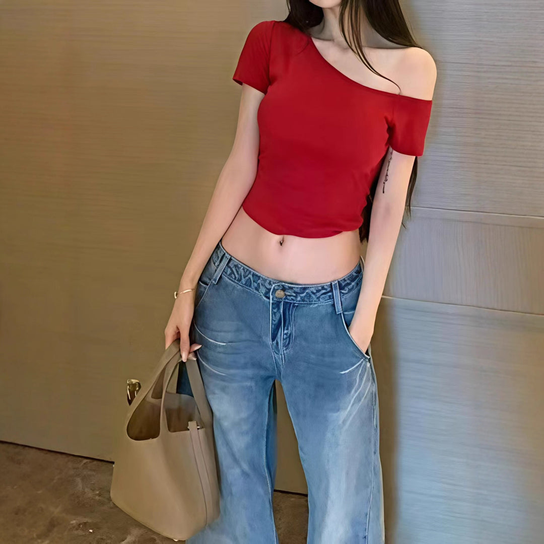 Dame avslappet Crop-Top i Off-Shoulder stil Skjora