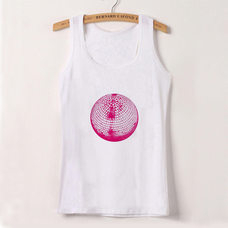 Dame cropped T-skjorte med kreativt speilball-design Skjora