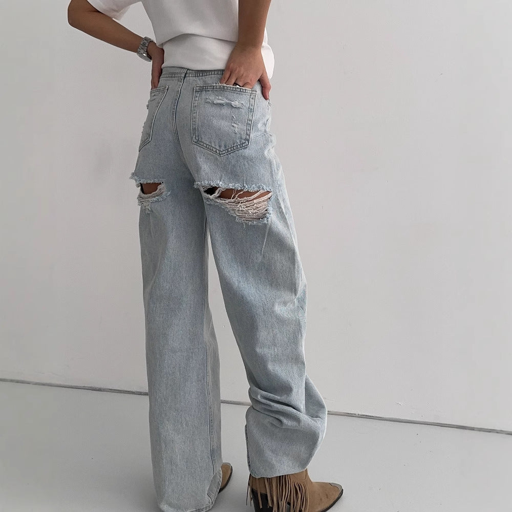 Kvinne Boyfriend Jeans med trendy Ødelagte Elementer Skjora
