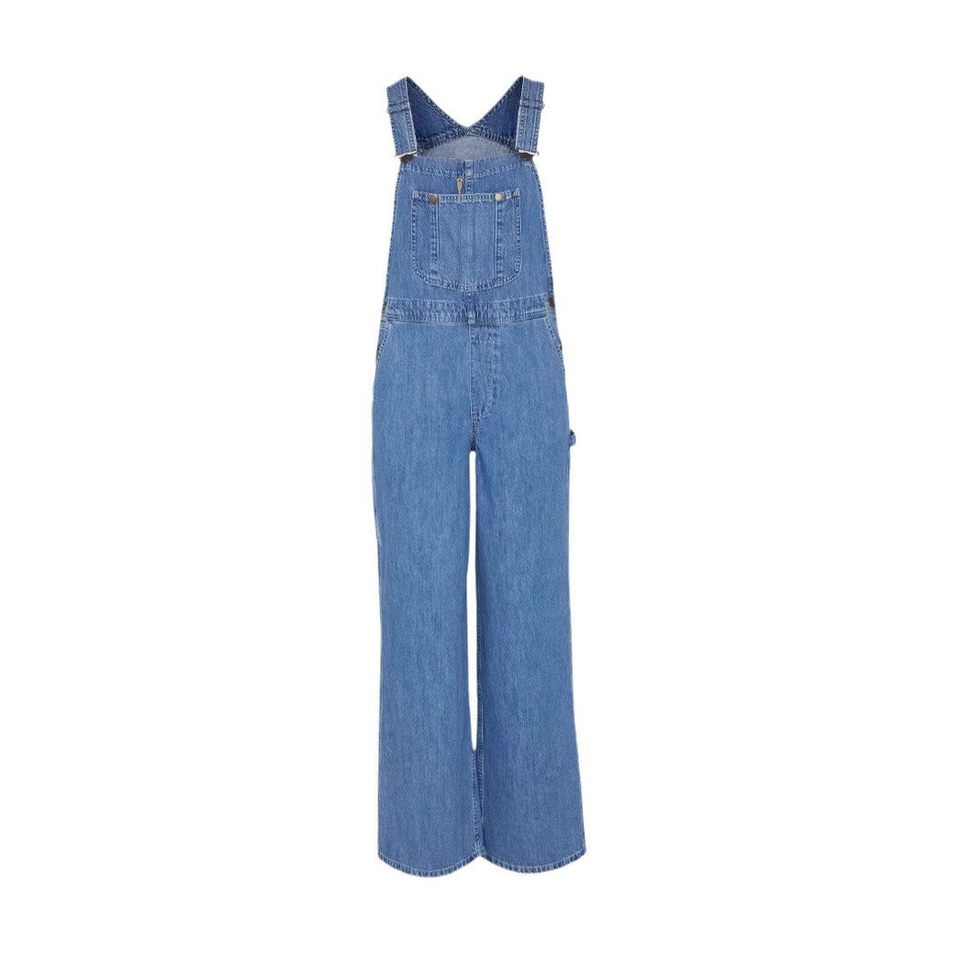 Dame Denim- jumpsuit med bred bein og justerbare stropper Skjora