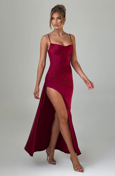 Damer Elegant Maxi Kjole med Side Splitt og Smale Spagetti Stropper