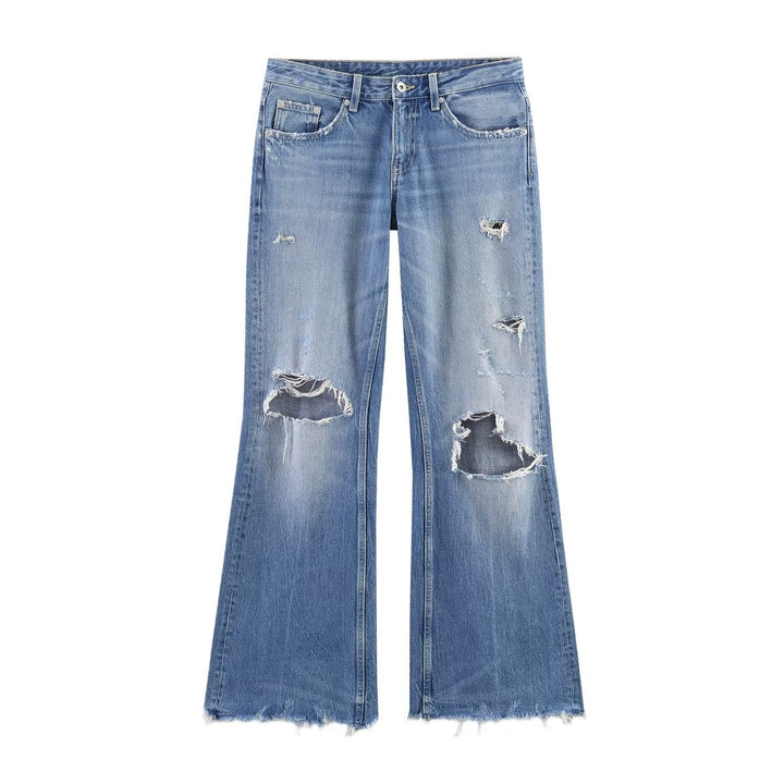 Dame Flared Jeans med ødelagte effekter og frynseavslutninger Skjora