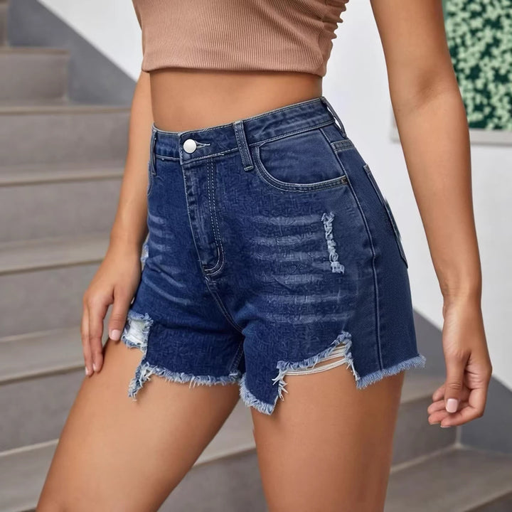 Dame casual Destroyed Jeansshorts med høy midje og frynsete avslutninger Skjora