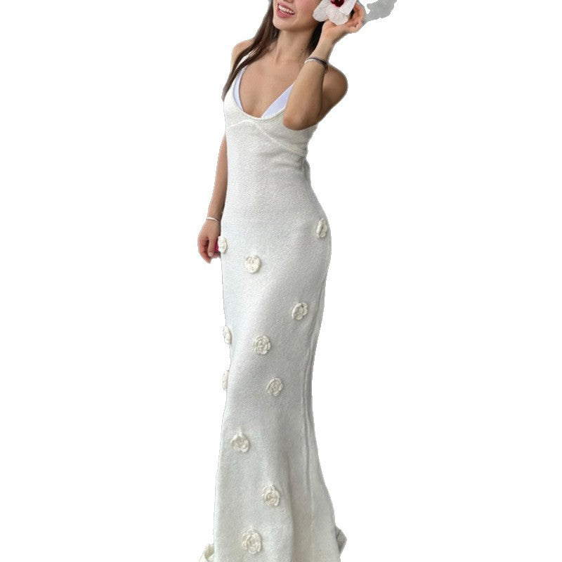 Damen Elegantes gehäkeltes Maxikleid mit floralen Applikationen Skjora