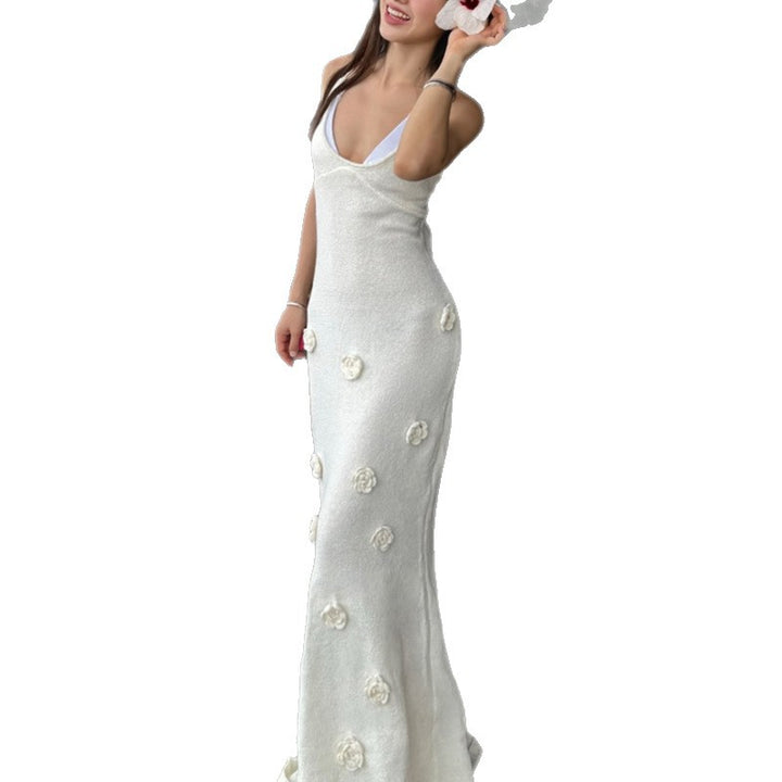 Damen Elegantes gehäkeltes Maxikleid mit floralen Applikationen Skjora