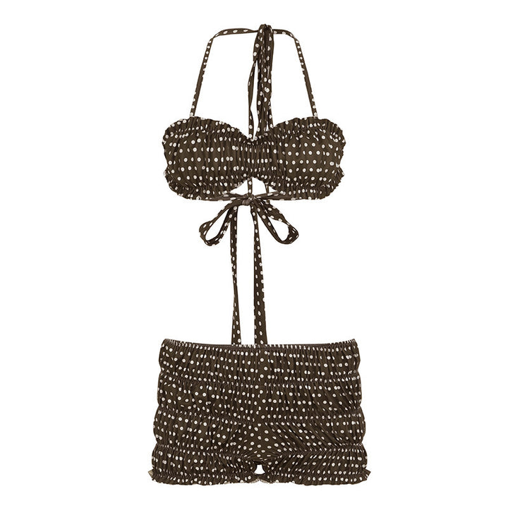Dame Bandeau-Bikini Sett med volanger og leken prikkedesign Skjora