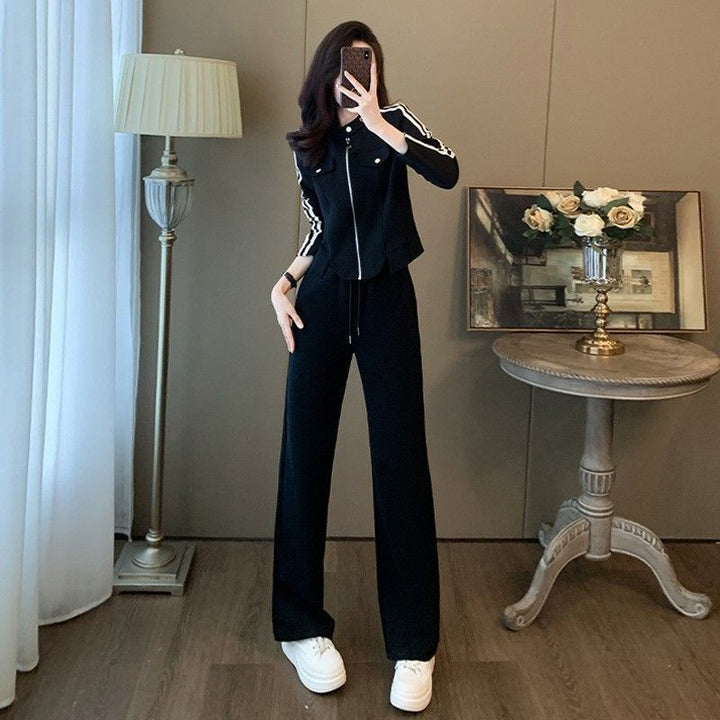 Dame sporty fritidsdress sett med trendy glidelås og vide bukser Skjora
