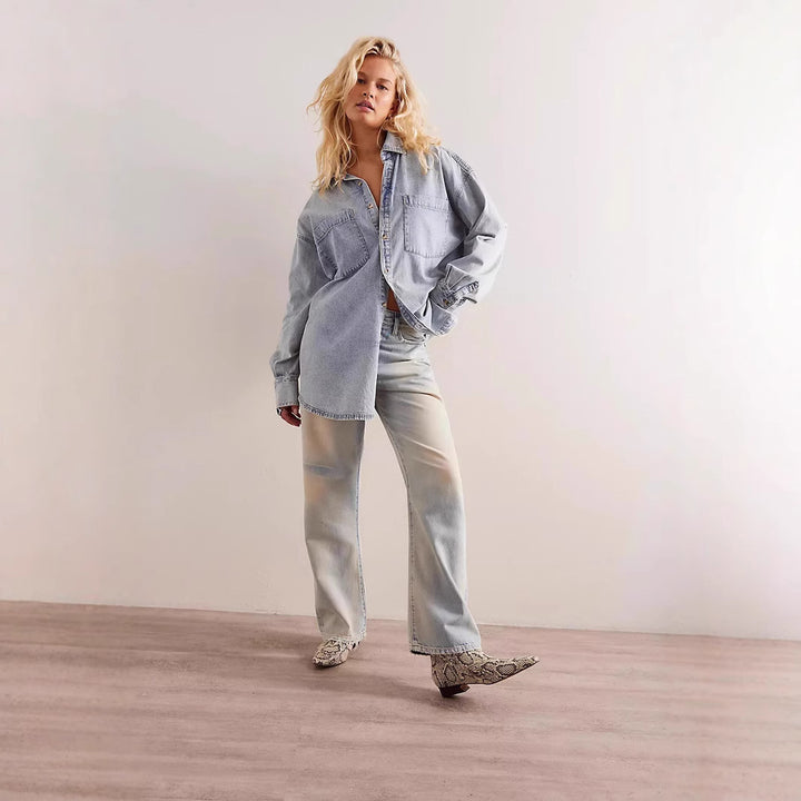 Dame Oversized Denim Skjorte Skjora
