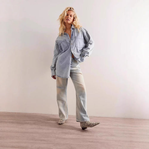 Dame Oversized Denim Skjorte Skjora