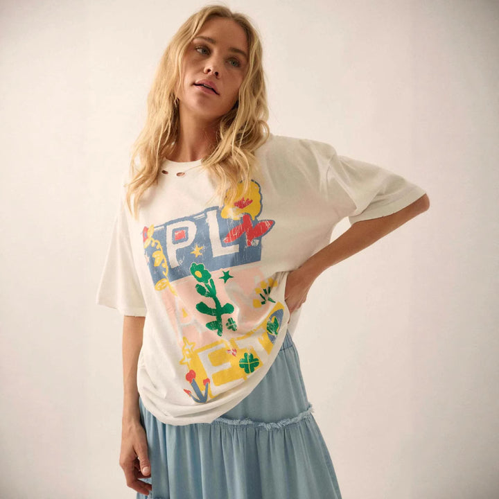 Damer oversized T-skjorte med kreativt trykk og løs passform Skjora