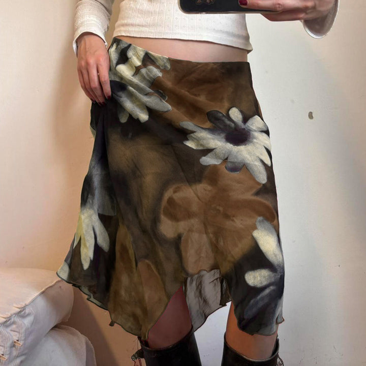 Dame midi skjørt med blomster chiffon-design Skjora