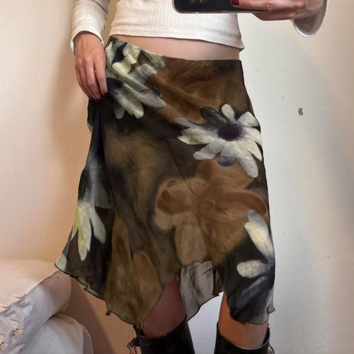 Dame midi skjørt med blomster chiffon-design Skjora