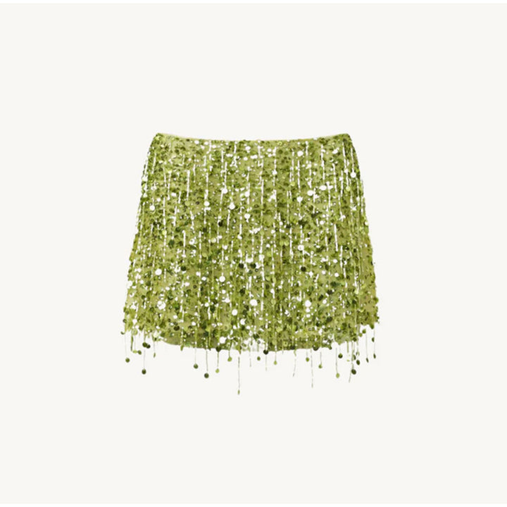 Damer Glitrende Crop-Top og Miniskjørt-sett med Frynser Skjora