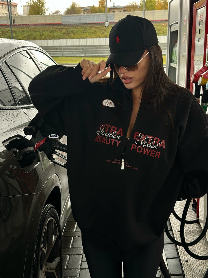 Damer Oversized Zip Genser med kreativ tekst og moderne design Skjora