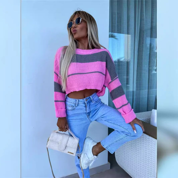 Damer Cropped Strikkegenser med fashionable stripes Skjora