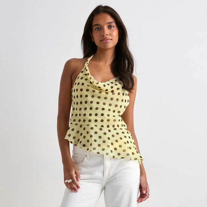 Damer elegant chiffon topp med dyp vannfallutringning og figursydd passform Skjora
