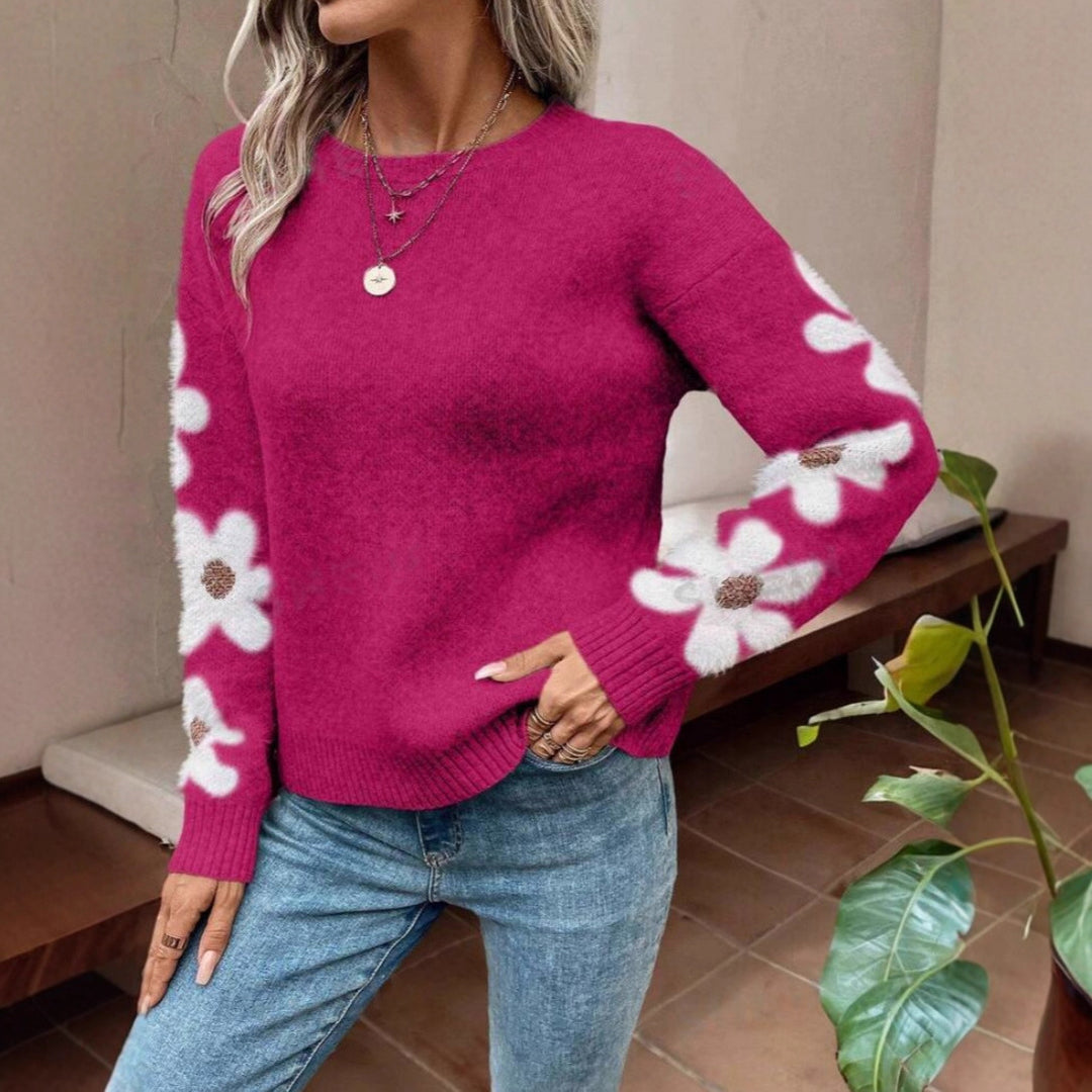 Kvinnesweater med blomstermønster og teksturert jersey Skjora